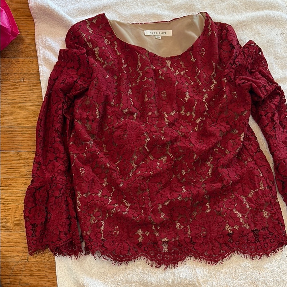 Rose & Olive Red Lace Off-the-Shoulder Blouse